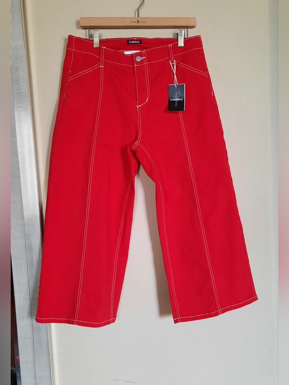 Wide Leg Culottes Gauchos Capris Red Womens Wide-Leg Stitch Detail.